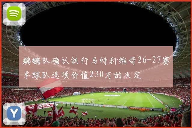鹈鹕队确认执行马特科维奇26-27赛季球队选项价值230万的决定
